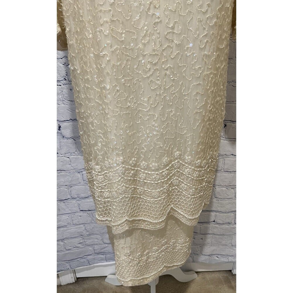 Silky Nights New York Vintage Beaded Dress 80s Silk Cocktail Formal Dress Large - Picture 2 of 13